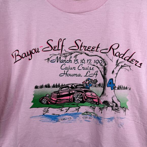 Vintage Rod Run Shirt Sz Large Pink Single Stitch Louisiana Bayou Cajun USA 90s - Picture 4 of 10
